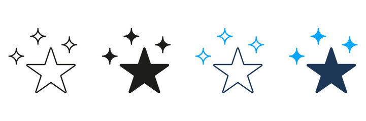 Star With Sparkles Line And Solid Icon Set. Excellence, Quality, And Achievement Symbol Collection. Success, Recognition, And High Standards. Isolated Vector Illustration