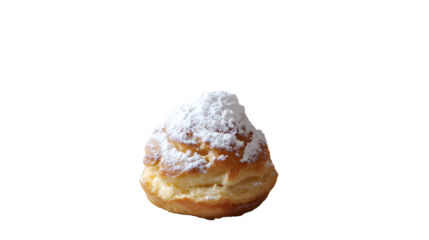 Bavarian cream puffs with powdered isolated on white background, PNG
