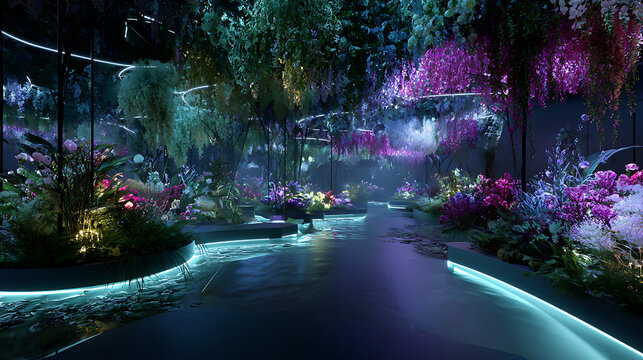 A captivating scene of a luminous garden with colorful flowers and lush foliage, creating a dreamy and ethereal ambiance for a truly unforgettable experience