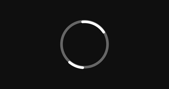 Loading circle moving on a black background, 4K loading icon for download upload progress, load game screen data, buffering process. Load charging cyberspace timing circling feature. Loading screen.

