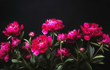 Red Peonies Blooming in a Studio With a Dark Background Creating a Vibrant Floral Display