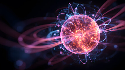 Abstract Atomic Energy Particle with Glowing Light Effects