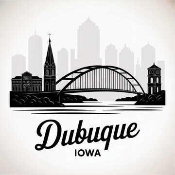 Dubuque Iowa Skyline Silhouette &mdash; Historic Riverfront City Vector Illustration
