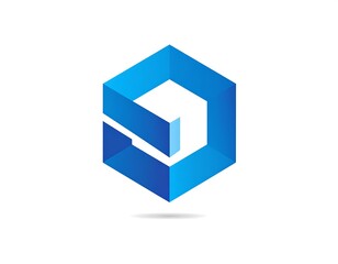 Fototapeta premium Abstract blue hexagon logo