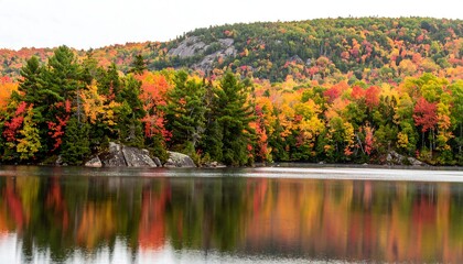 Autumnal lake reflecting colorful trees