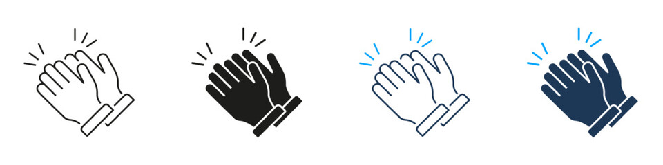 Clapping Hands Line And Solid Icon Set. Applause, Appreciation, And Celebration Gesture Symbol Collection. Positive Feedback And Support. Isolated Vector Illustration