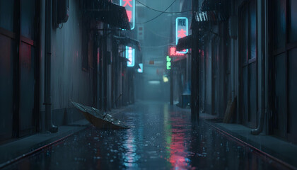Obraz premium Rainy Tokyo Alleyway Inspired by Naruse’s Floating Clouds