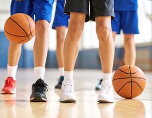 Naklejka premium Young basketball players ready for game day action with vibrant energy on polished court