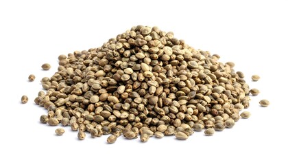 Fototapeta premium Hemp seeds pile on white