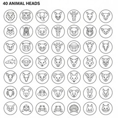 set of animal head  icons for web