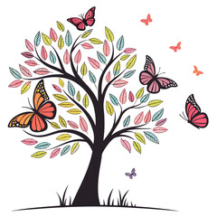 autumn tree with butterflies