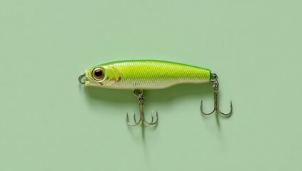 Green fish-shaped lure on mint green background