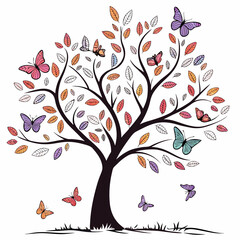 autumn tree with butterflies