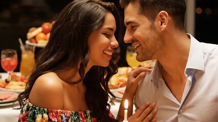 Romantic couple lovingly smiling at each other during an intimate birthday dinner