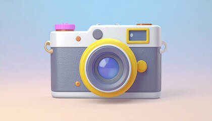 3D model of a stylized, pastel-colored camera