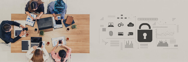 Digital cyber security lock system highlighting data security encryption, cyber password...