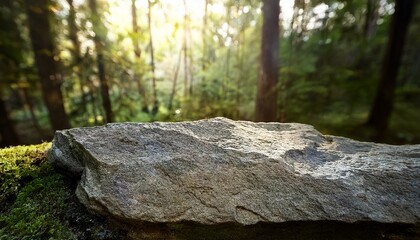 stone slab with weathered texture in forest light