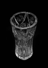 Crystal Transparent Flower Vase Abstract Pattern Interior Element on Black Background