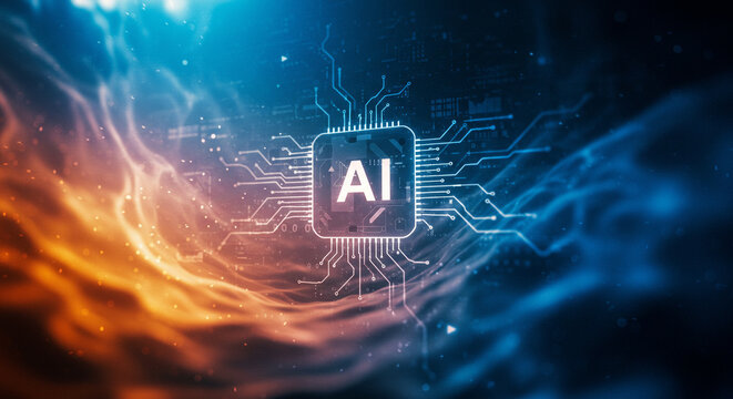 AI Chip with Circuitry and Abstract Background. Technology Concept. - Powered by Adobe