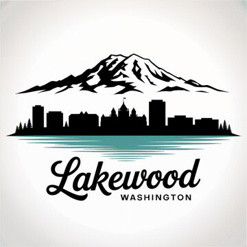 Lakewood Skyline Silhouette &mdash; Washington Puget Sound Suburb Vector Illustration