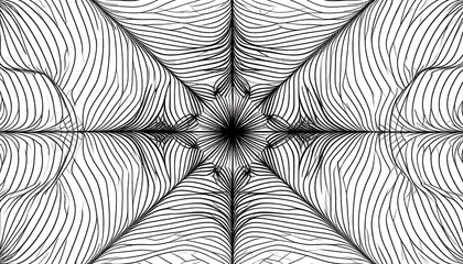 Intricate black and white design showcasing radiating lines creating a symmetrical, abstract pattern.