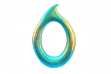 Stylized blue-gold ring featuring fluid droplet form, transparent backdrop highlighting elegant geometric design