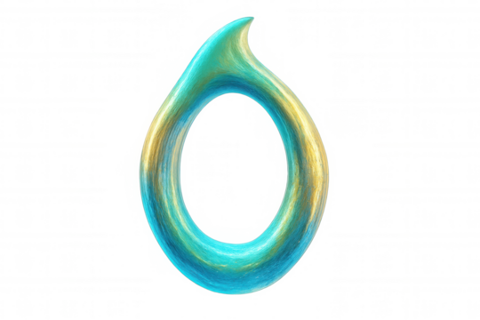 Stylized blue-gold ring featuring fluid droplet form, transparent backdrop highlighting elegant geometric design