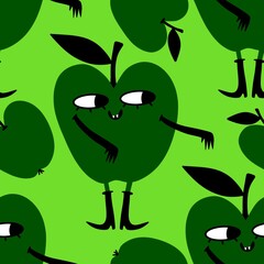 Halloween monsters fruit seamless apples pattern for wrapping paper and fabrics