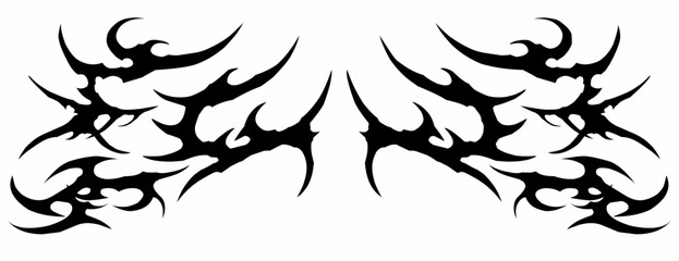 Neo tribal cyber gothic abstract symmetrical shapes blackwork styles vector design for tattoo, streetwear, dark aesthetics decoration