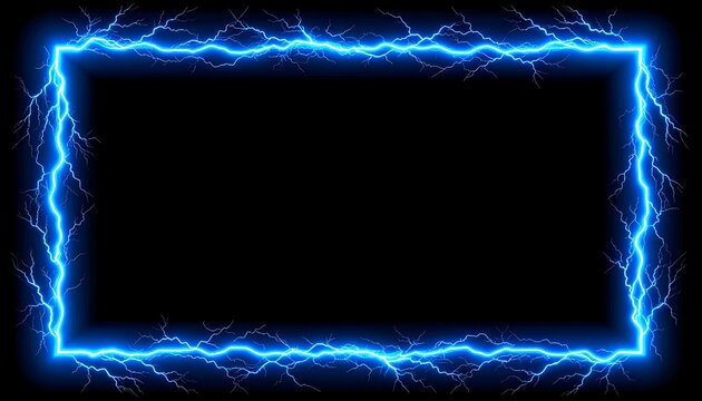 A vibrant, electric blue lightning bolt frame encircles a solid black background, creating a powerful and dynamic visual effect.