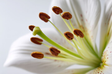 Macro of a lily flower pistil on a light background.