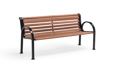 Wooden park bench with armrests