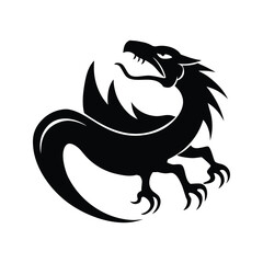Black white silhouette fierce Chinese dragon