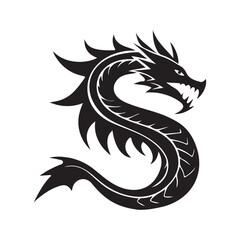 Black white silhouette fierce Chinese dragon