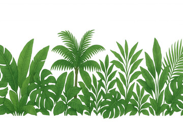 Lush tropical foliage forming a seamless border on a transparent background, perfect for adding a touch of exotic nature