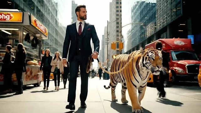 Opulent Businessman Walks His Pet Tiger