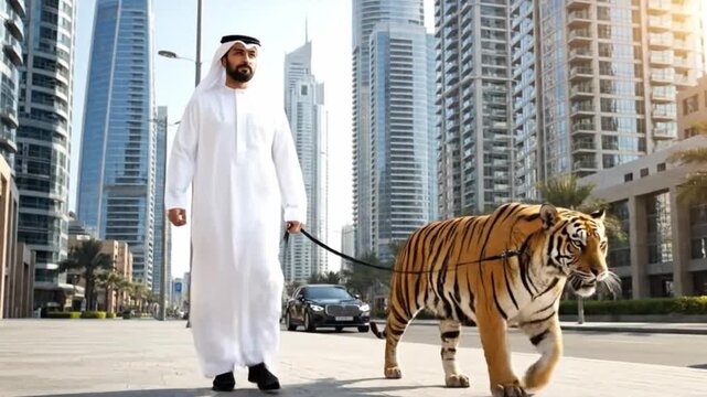 Opulent Businessman Walks His Pet Tiger