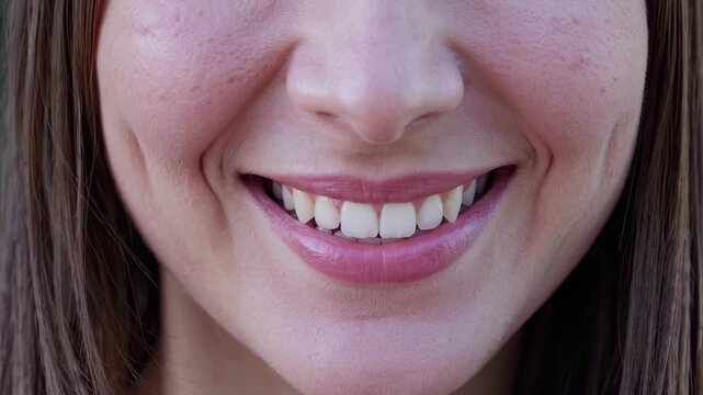 Close up of a womans smiling face with dimples and clear skin