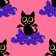 Halloween animals seamless cats pattern for wrapping paper and fabrics and linens and kids clothes print