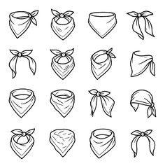 Scarf linear icon set. featuring bandana, knot, wrap, headscarf, and kerchief symbols