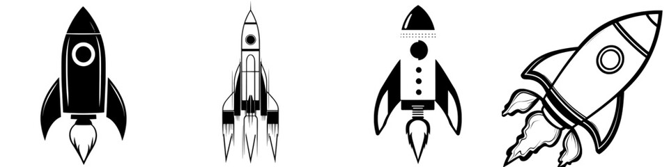 The Rocket Launch Icon represents a simple yet powerful black silhouette of a rocket ship, poised for liftoff, symbolizing progress, innovation, and new beginnings