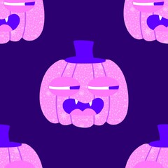 Autumn harvest vegetable seamless monster Halloween pumpkins pattern for wrapping paper and fabrics