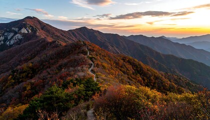 Autumnal mountain ridge with a path