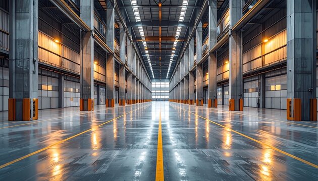 Empty industrial warehouse interior - Powered by Adobe