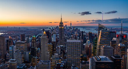 Aerial View of New York City Skyline with Skyscrapers