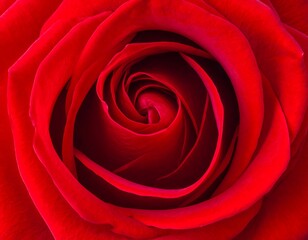 Close-up view of a vibrant red rose, showcasing intricate details of the petals' textures and curves.