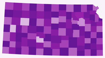 Map of Kansas with counties. Just a simple state border map with county division. Purple color palette. Blank State of Kansas shape with administrative division. Vector illustration.