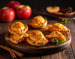 Delicious apple hand pies on a wooden board