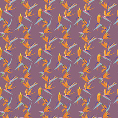 Bird of Paradise Flowers Arranged in Abstract Stripes on a Warm Taupe background creating a seamless pattern print