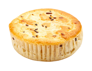 A baked pie with a golden crust, isolated on a white background.